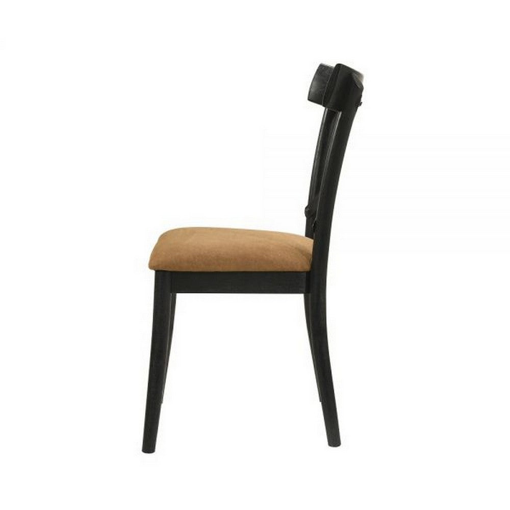 Benjara Hilly 21 Inch Dining Chair, Set of 2, Crossbuck Backrest, Brown And Black