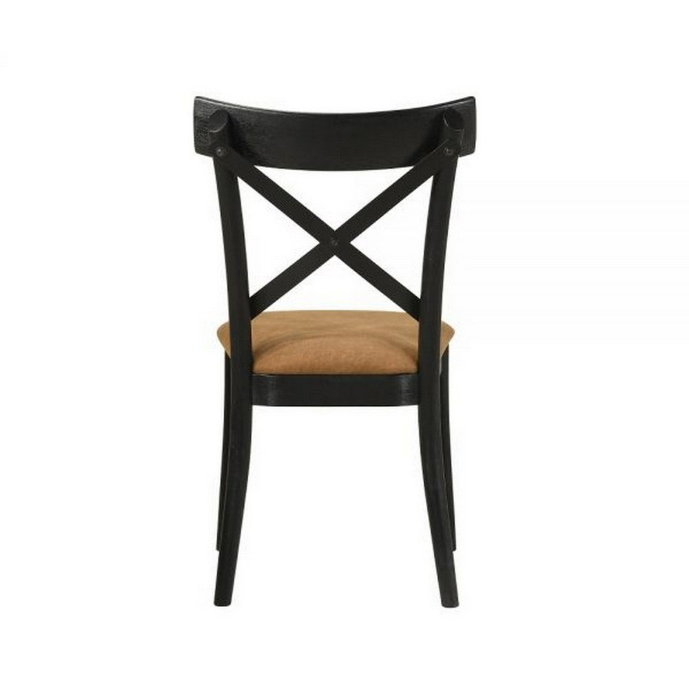 Benjara Hilly 21 Inch Dining Chair, Set of 2, Crossbuck Backrest, Brown And Black