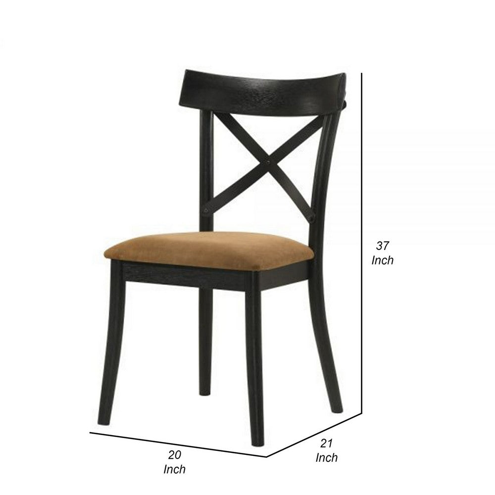 Benjara Hilly 21 Inch Dining Chair, Set of 2, Crossbuck Backrest, Brown And Black