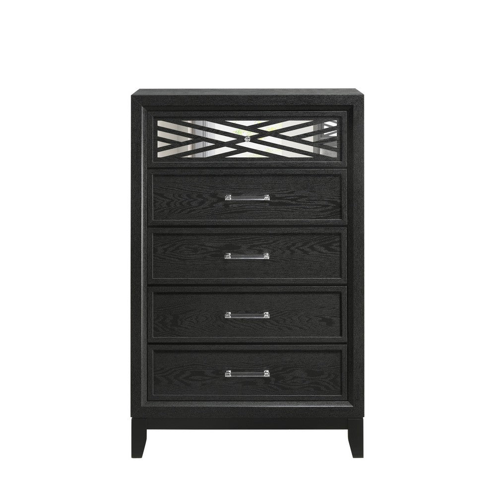 Benjara Kira 50 Inch Tall Dresser Chest, 5 Dovetail Drawers, Black Rubberwood