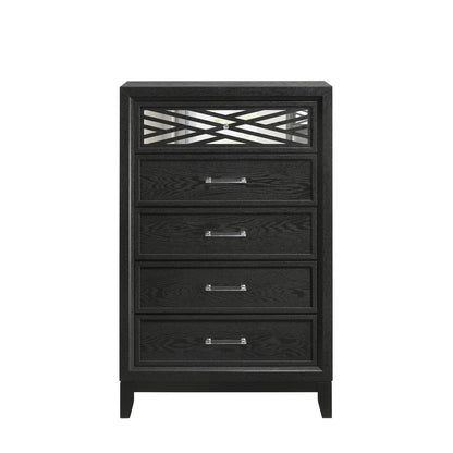 Benjara Kira 50 Inch Tall Dresser Chest, 5 Dovetail Drawers, Black Rubberwood