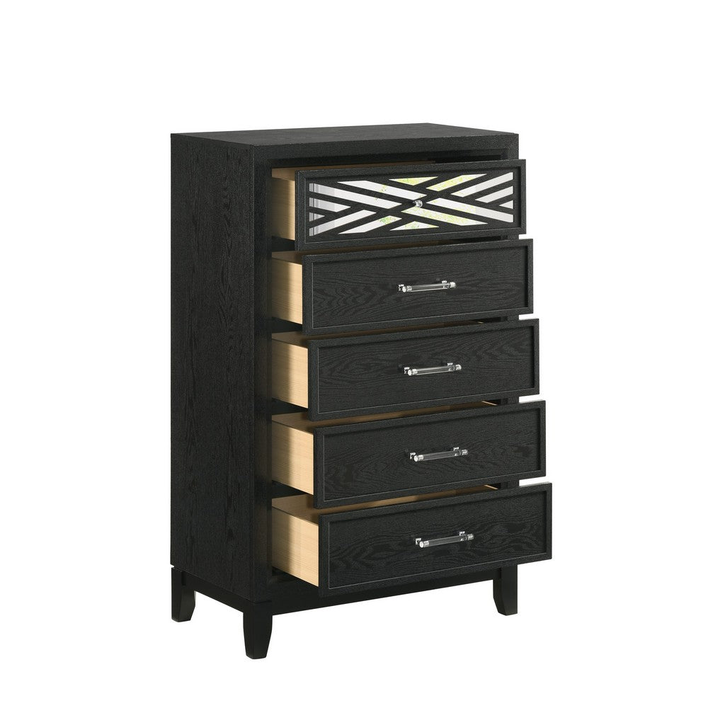 Benjara Kira 50 Inch Tall Dresser Chest, 5 Dovetail Drawers, Black Rubberwood