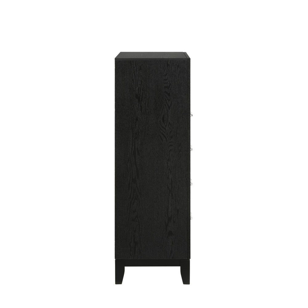 Benjara Kira 50 Inch Tall Dresser Chest, 5 Dovetail Drawers, Black Rubberwood