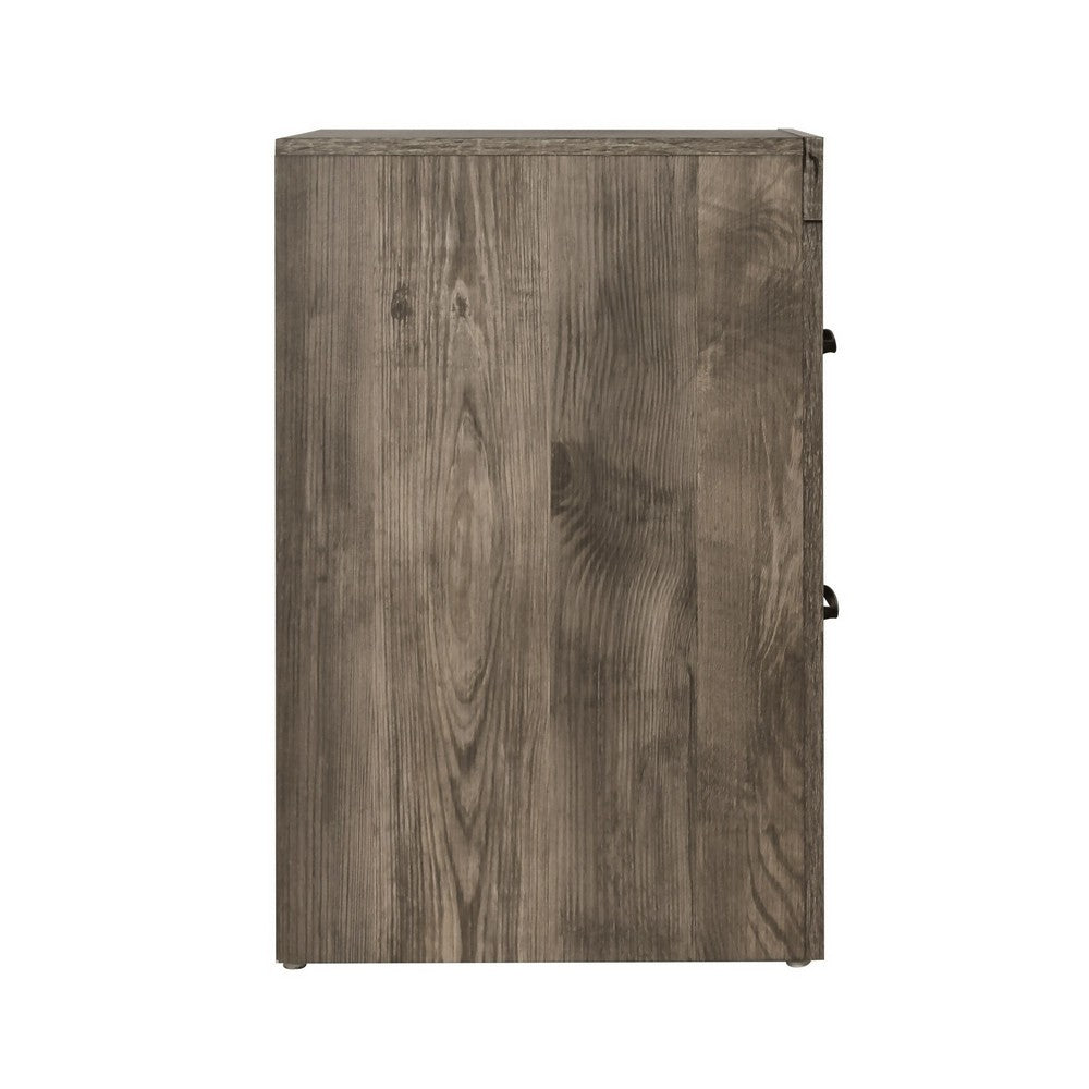 Benjara Ent 24 Inch Nightstand, 2 Drawers with Black Handles, Greige Brown Finish