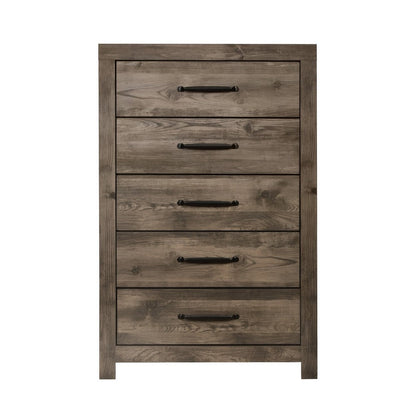 Benjara Ent 49 Inch Tall Dresser Chest, 5 Drawers with Black Handles, Greige Brown