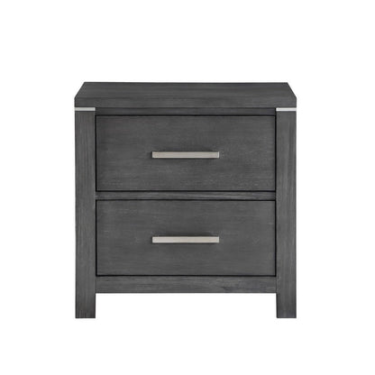 Benjara Tal 27 Inch Nightstand, 2 Drawers with Chrome Handles, Charcoal Gray Finish