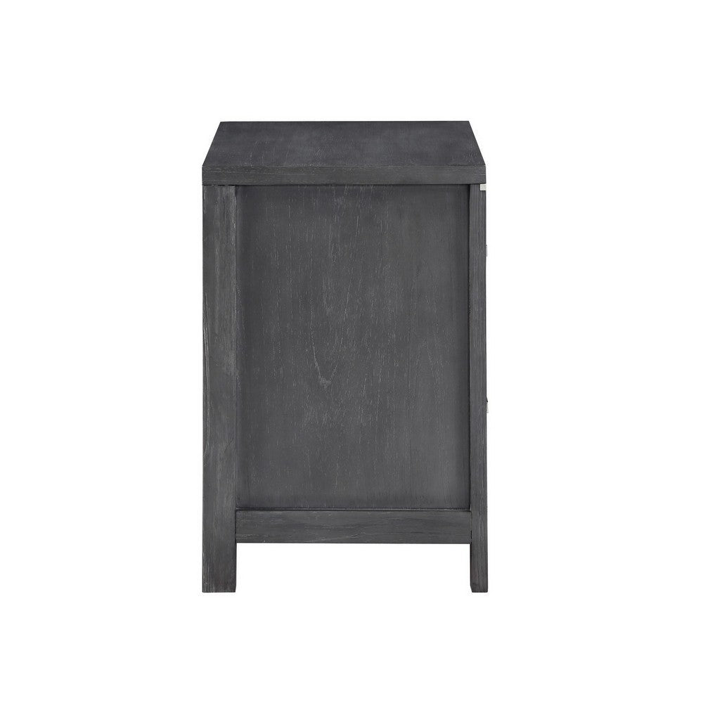 Benjara Tal 27 Inch Nightstand, 2 Drawers with Chrome Handles, Charcoal Gray Finish