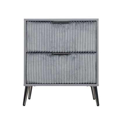 Benjara Moko 26 Inch Nightstand, 2 Ribbed Soft Upholstered Drawers, Smooth Gray