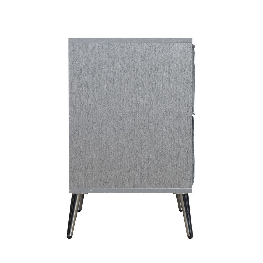 Benjara Moko 26 Inch Nightstand, 2 Ribbed Soft Upholstered Drawers, Smooth Gray