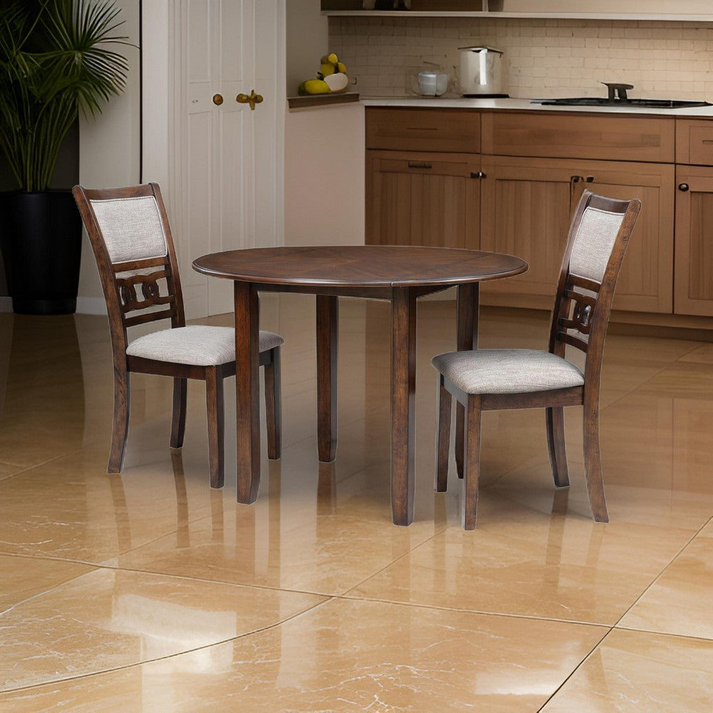 Benjara 3pc 42 Inch Dining Table Set, Extendable Drop Leaves, 2 Chairs, Brown