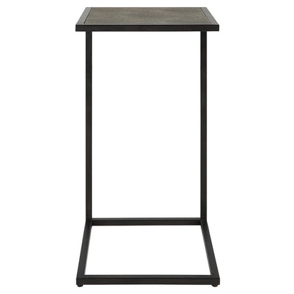 Benjara 24 Inch Accent Table, Open C Shape, Gray Shagreen Top, Antique Black