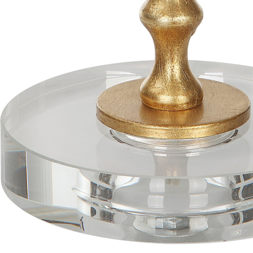 Benjara 29 Inch Table Lamp, Set of 2, White Tapered Shade, Gold Leaf, Round Base