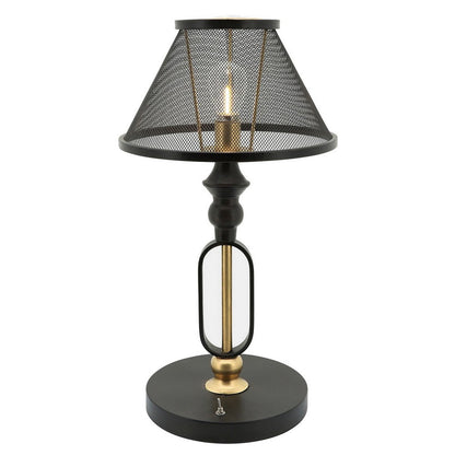 Benjara 19 Inch Table Lamp, Round Metal Mesh Shade, Hollow Body, Black, Gold Stand