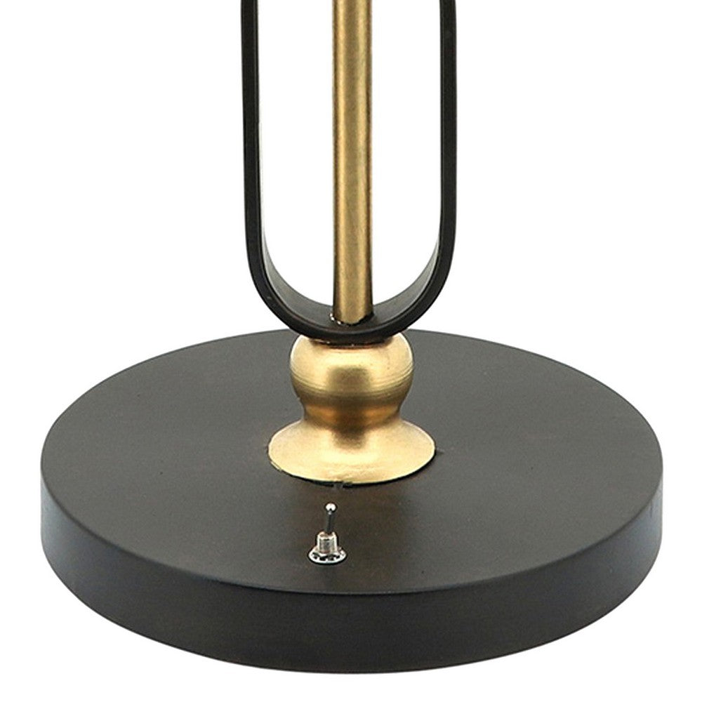 Benjara 19 Inch Table Lamp, Round Metal Mesh Shade, Hollow Body, Black, Gold Stand
