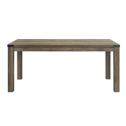 Benjara Eli 71 Inch Dining Table, Distressed Rustic Gray, Industrial Metal Rivets