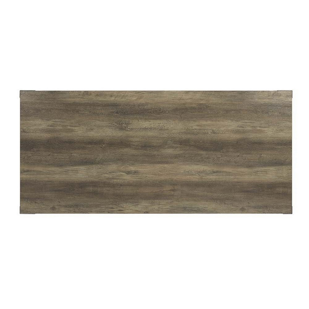 Benjara Eli 71 Inch Dining Table, Distressed Rustic Gray, Industrial Metal Rivets