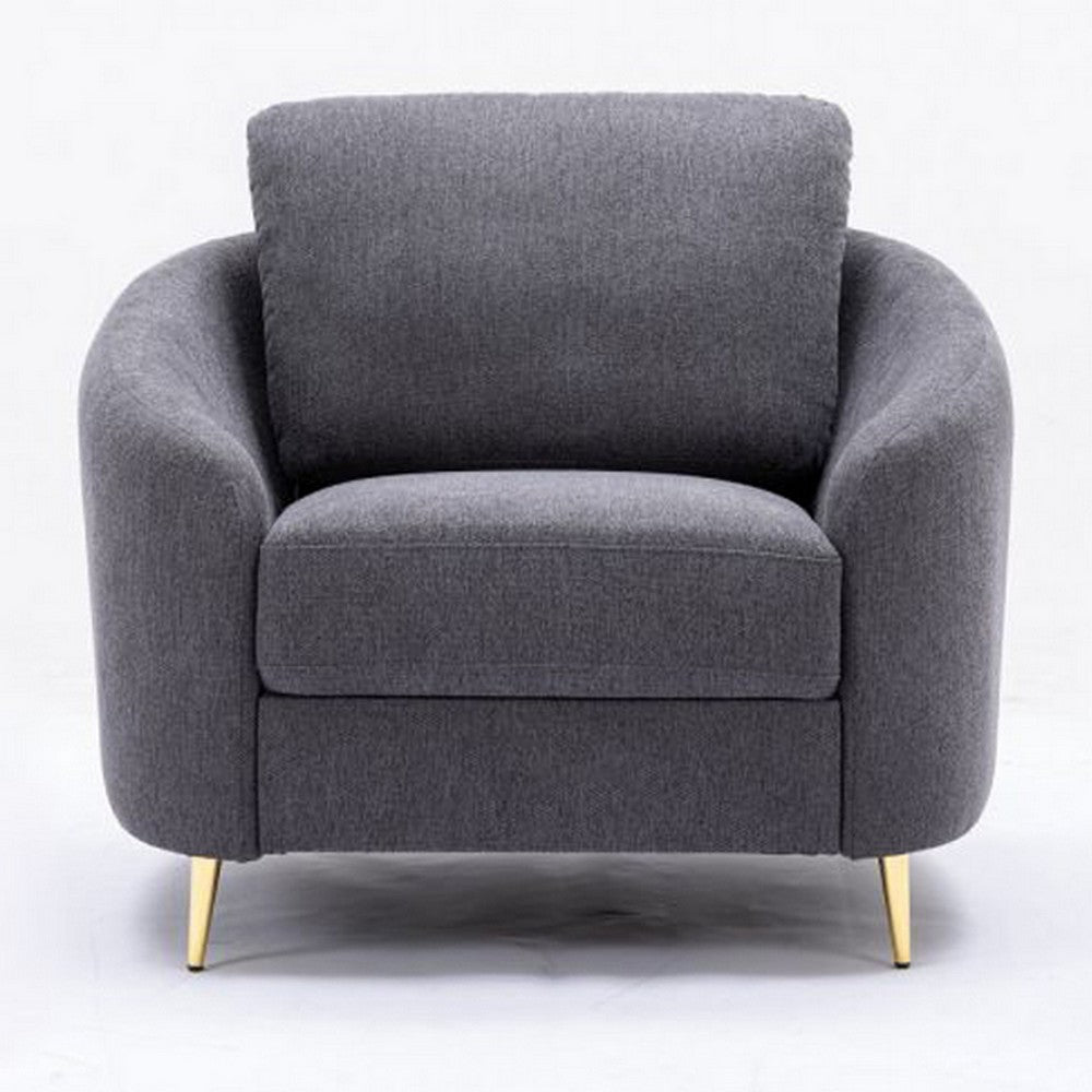 Benjara Nial 34 Inch Accent Chair, Linen Upholstery, Pine Wood, Gray And Gold