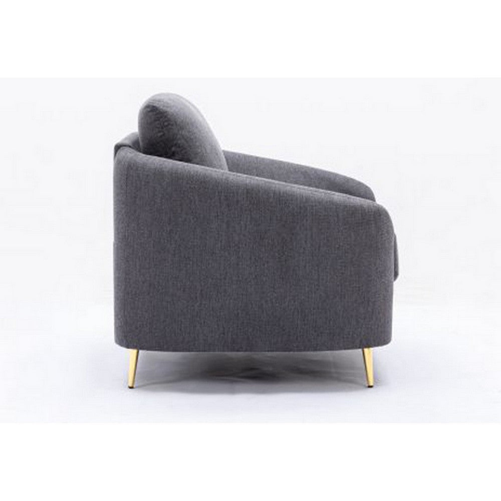 Benjara Nial 34 Inch Accent Chair, Linen Upholstery, Pine Wood, Gray And Gold
