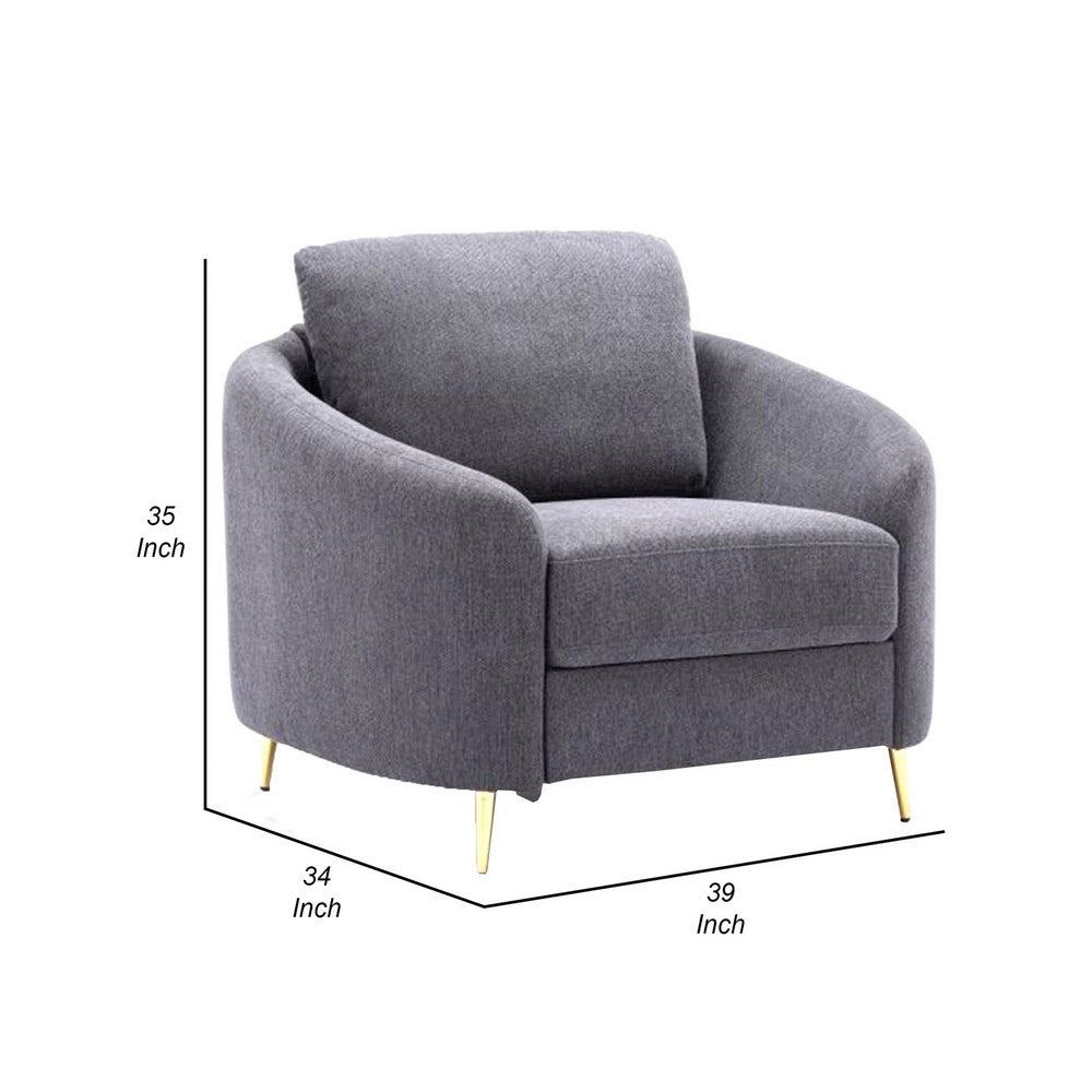 Benjara Nial 34 Inch Accent Chair, Linen Upholstery, Pine Wood, Gray And Gold