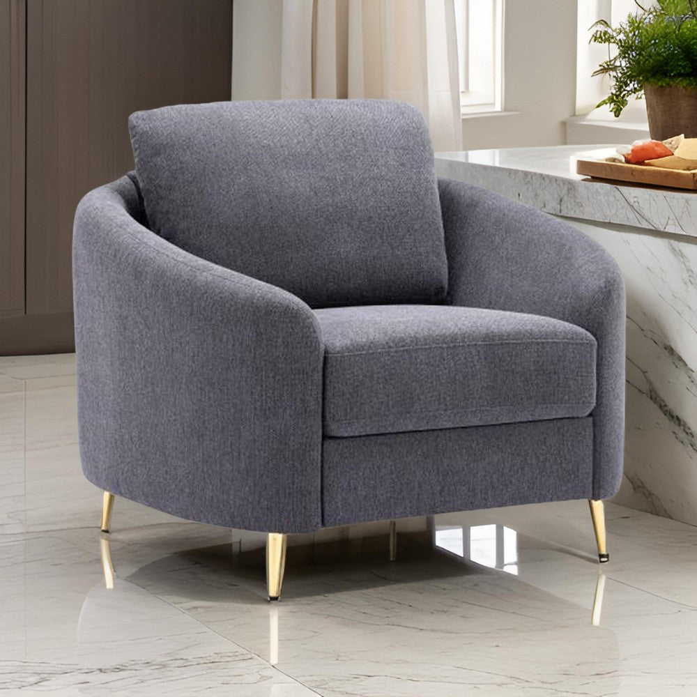 Benjara Nial 34 Inch Accent Chair, Linen Upholstery, Pine Wood, Gray And Gold