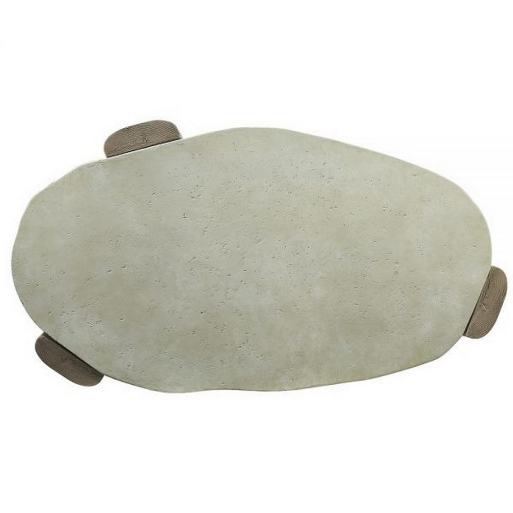 Benjara 47 Inch Coffee Table, Oval Shape Cement Top, Smooth Gray And Oak Brown