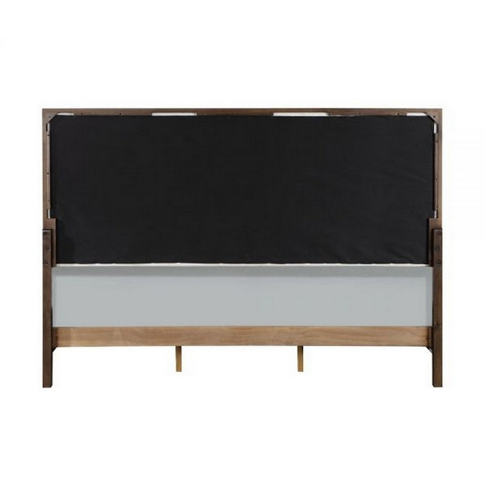 Benjara Aren Queen Bed, Light Gray Fabric Upholstery, Crisp White And Smooth Brown