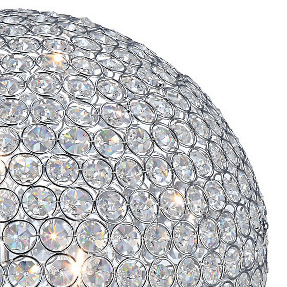 Benjara Hazel 17 Inch Table Lamp, Crystal, LED Globe Shade, Metal, Clear Finish