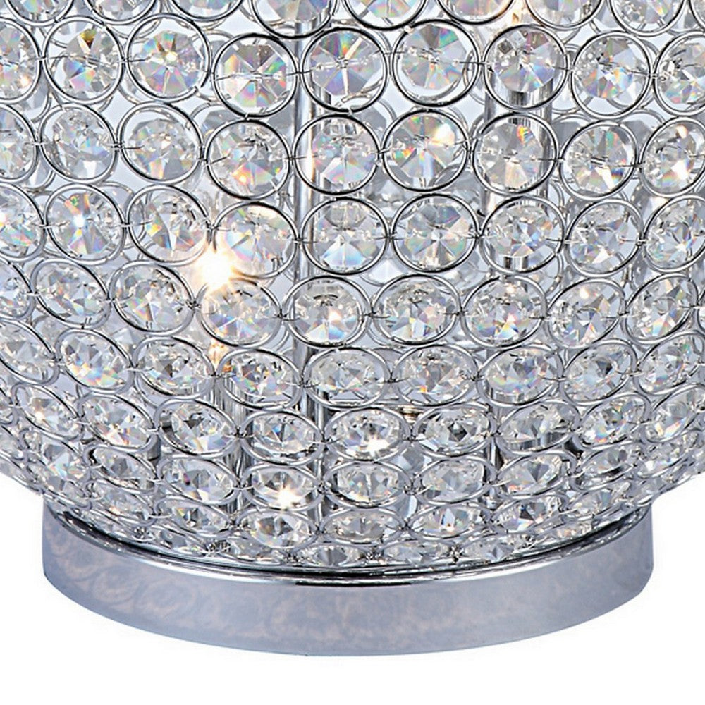 Benjara Hazel 17 Inch Table Lamp, Crystal, LED Globe Shade, Metal, Clear Finish