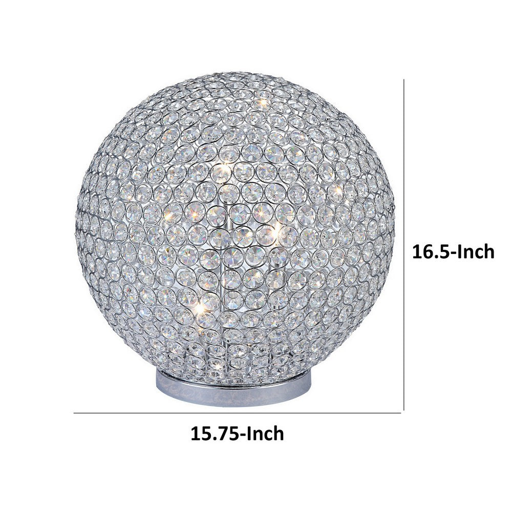 Benjara Hazel 17 Inch Table Lamp, Crystal, LED Globe Shade, Metal, Clear Finish