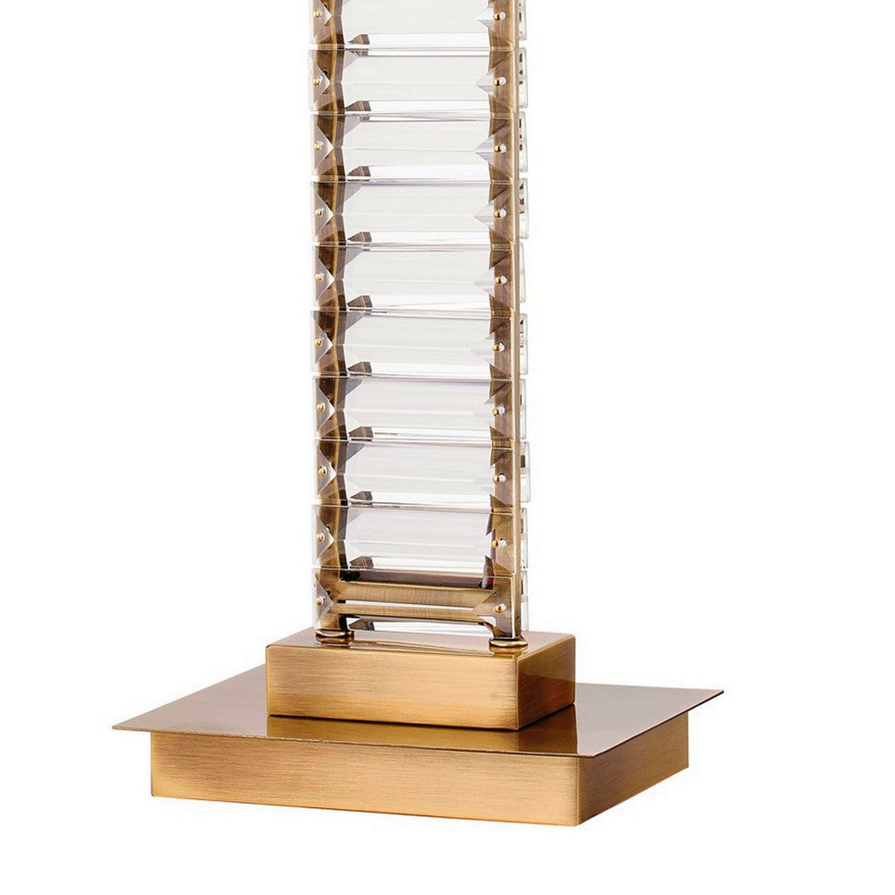 Benjara Lizy 24 Inch Tall, Thin Table Lamp, Crystal, LED Metal Frame, Antique Brass