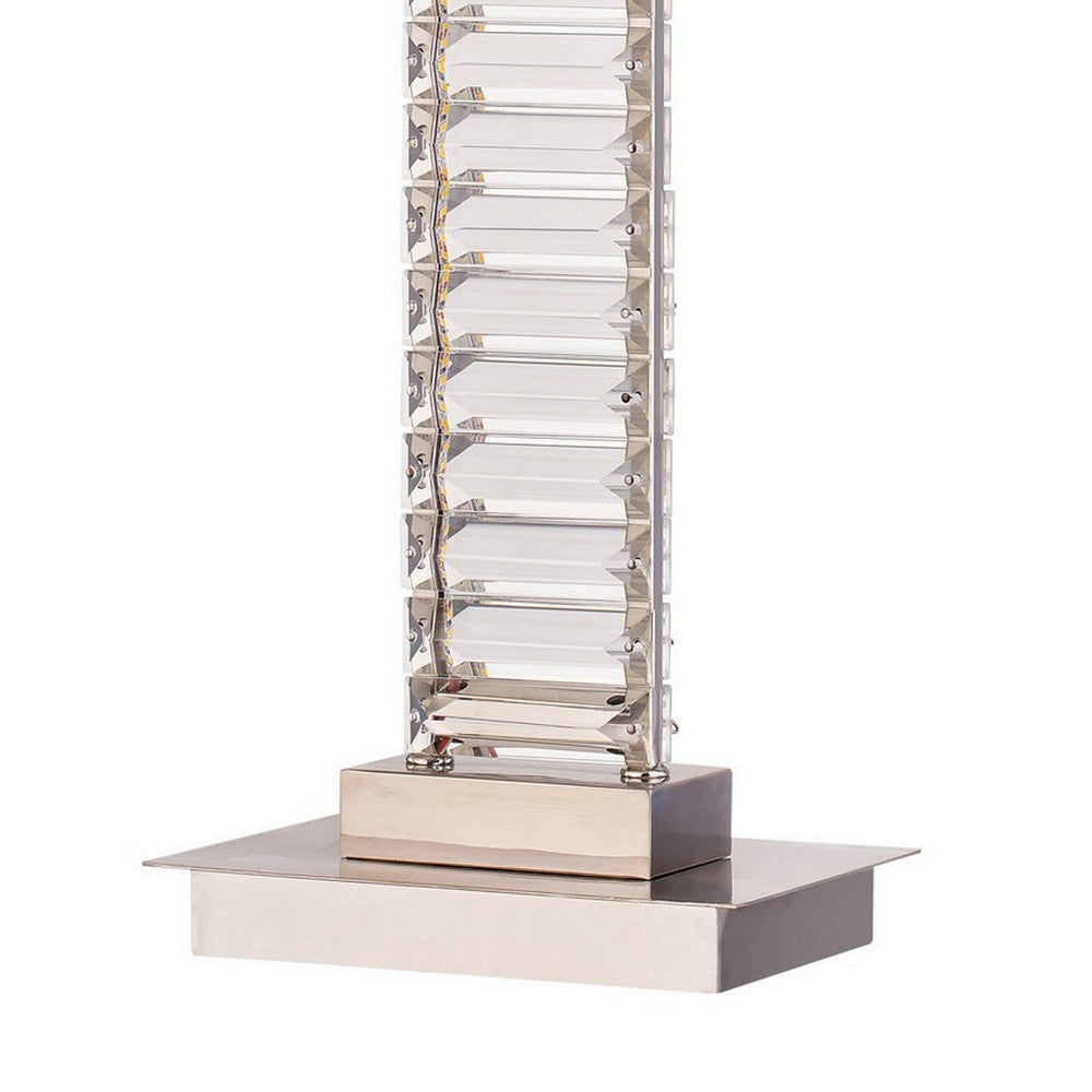 Benjara Lizy 24 Inch Table Lamp with Crystal, LED Metal Frame, Nickel Finish