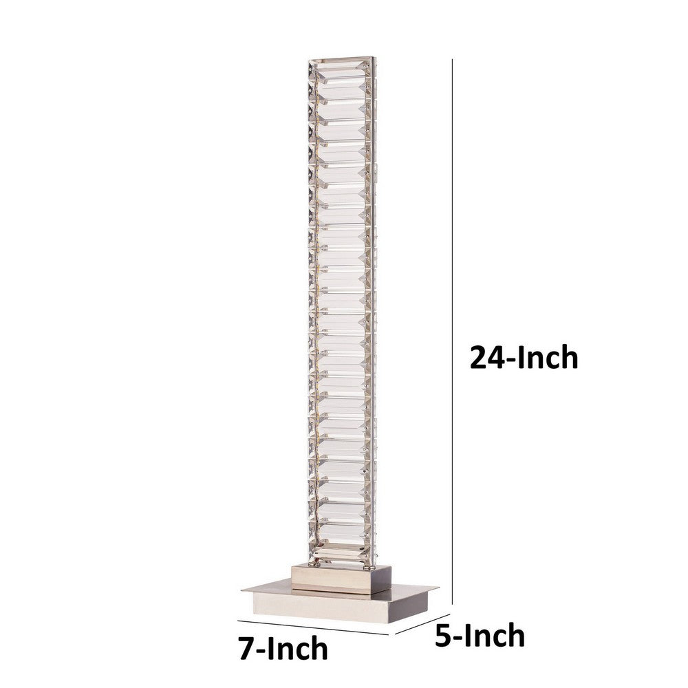 Benjara Lizy 24 Inch Table Lamp with Crystal, LED Metal Frame, Nickel Finish