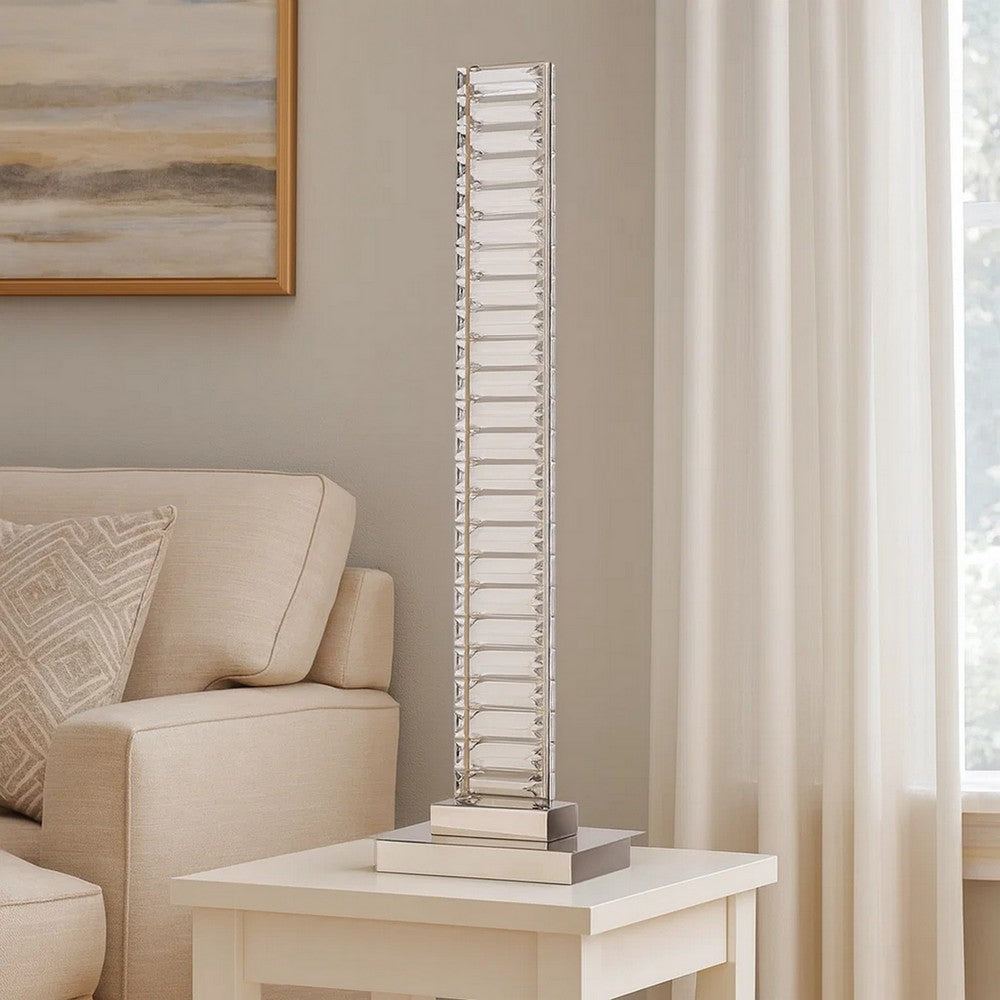 Benjara Lizy 24 Inch Table Lamp with Crystal, LED Metal Frame, Nickel Finish