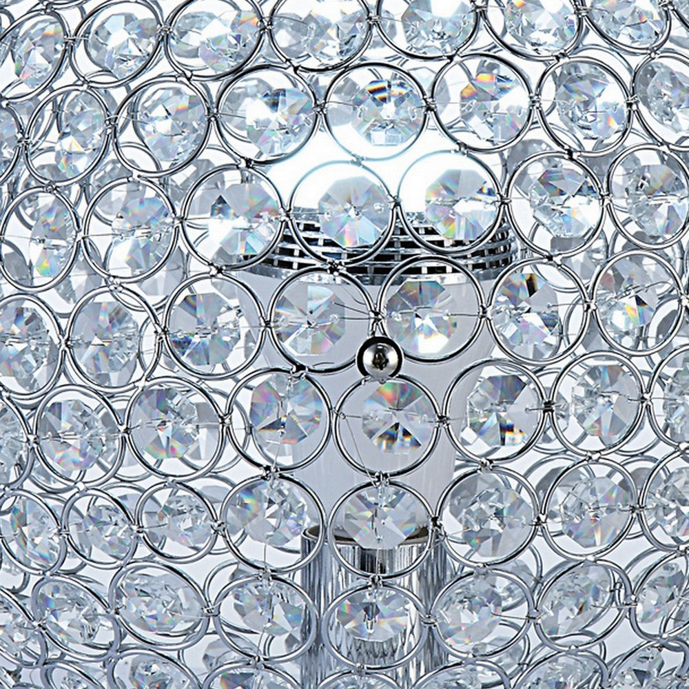 Benjara Hazel 13 Inch Table Lamp, Crystal, LED Globe Shade, Metal, Clear Finish