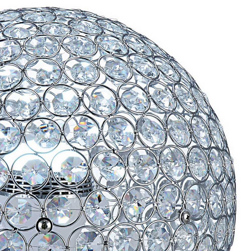 Benjara Hazel 13 Inch Table Lamp, Crystal, LED Globe Shade, Metal, Clear Finish