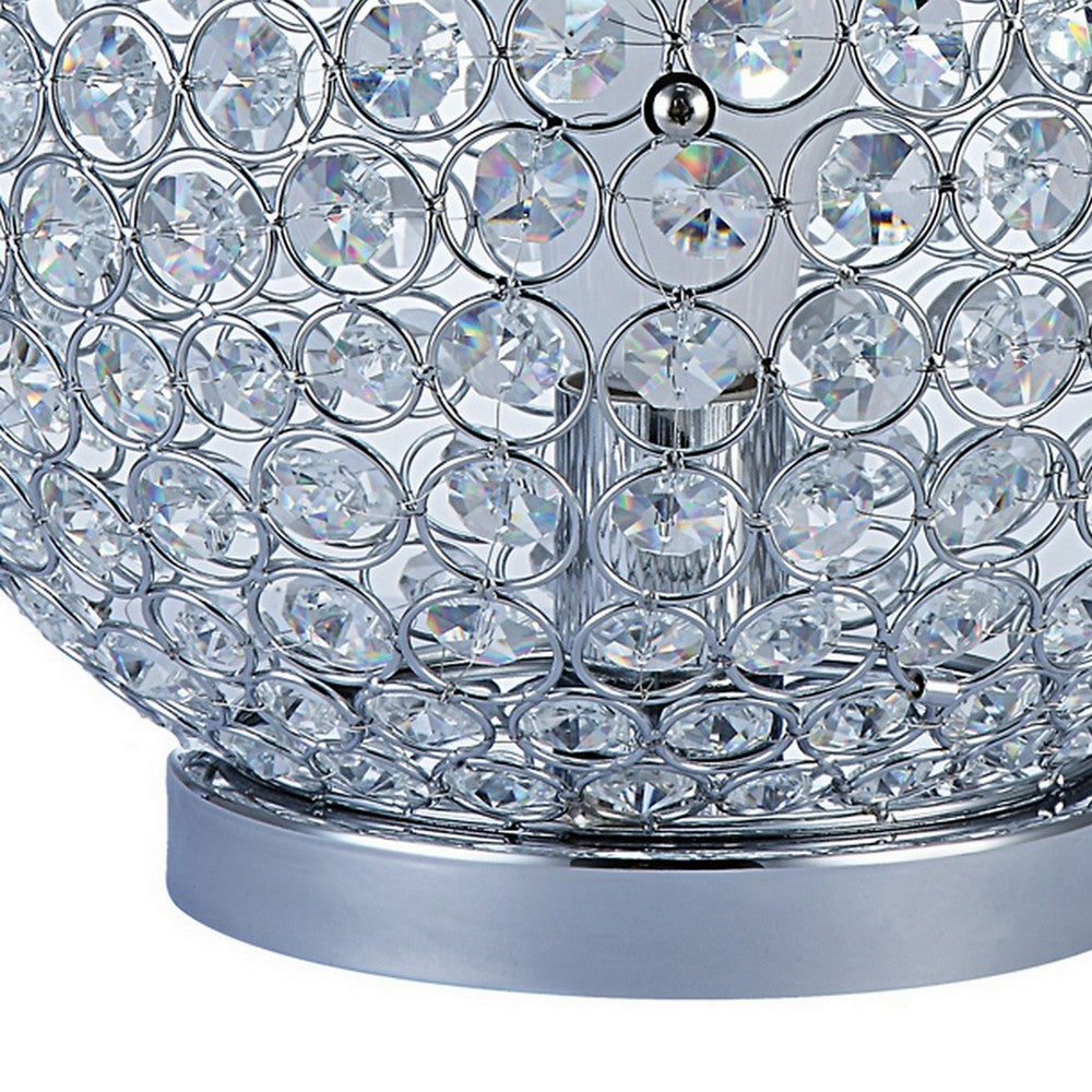 Benjara Hazel 13 Inch Table Lamp, Crystal, LED Globe Shade, Metal, Clear Finish