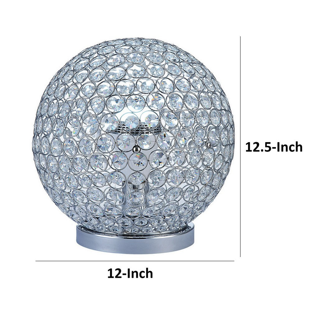 Benjara Hazel 13 Inch Table Lamp, Crystal, LED Globe Shade, Metal, Clear Finish