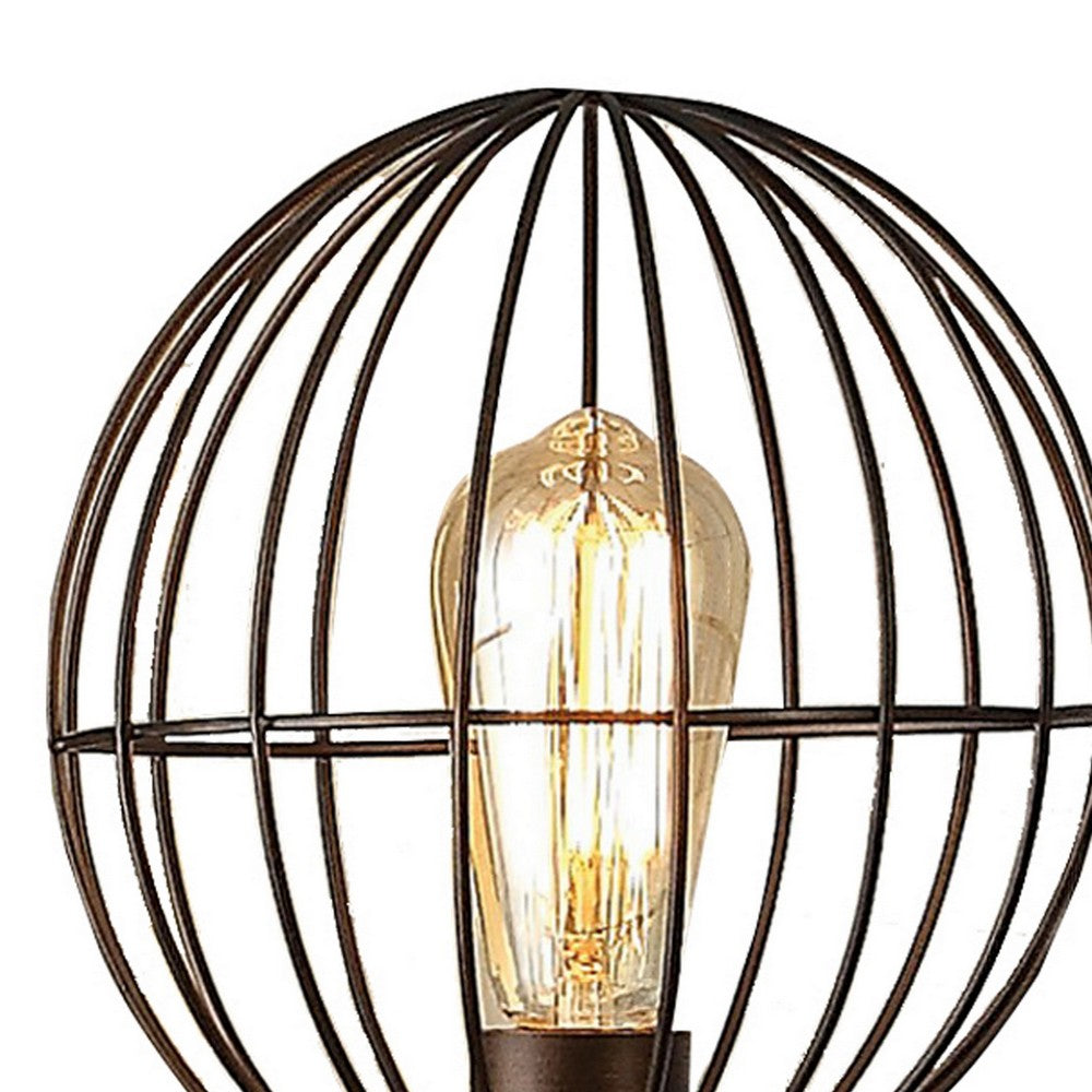 Benjara 26 Inch Table Lamp, Industrial Wire Cage Shade, Metal, Antique Bronze