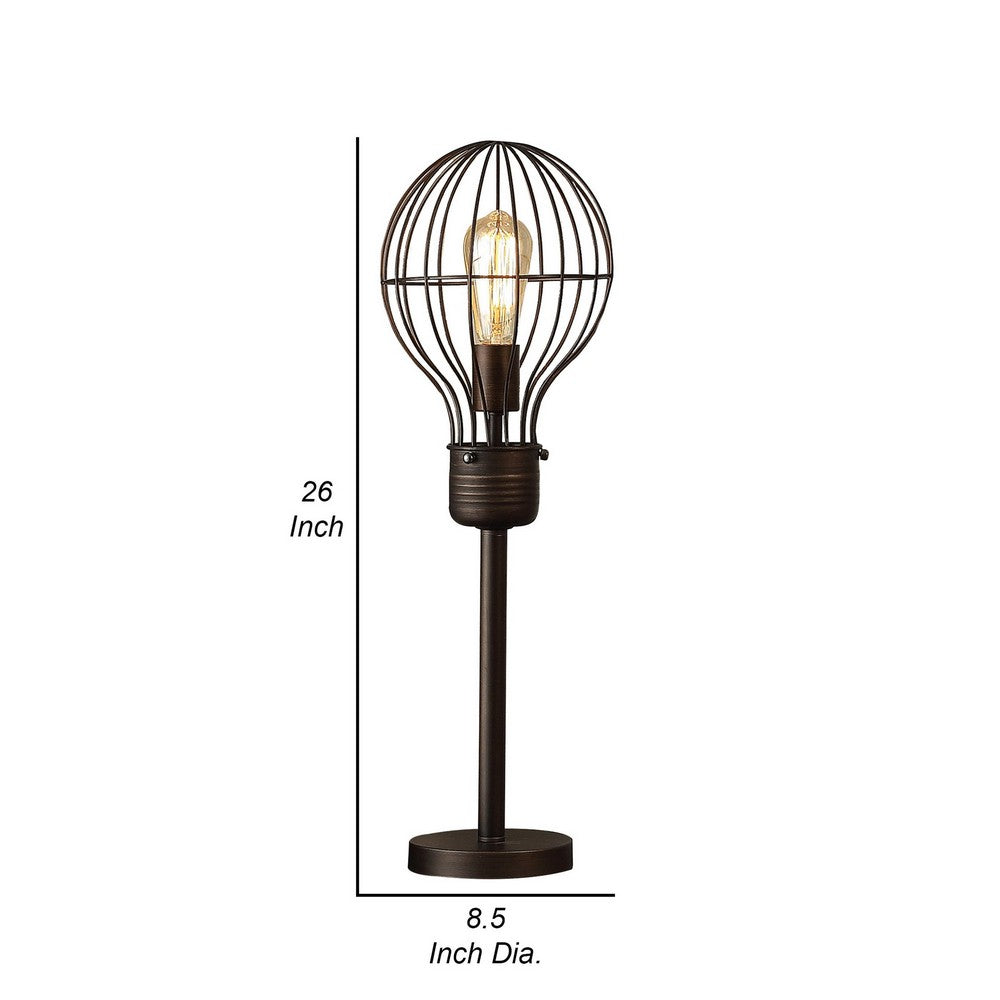 Benjara 26 Inch Table Lamp, Industrial Wire Cage Shade, Metal, Antique Bronze