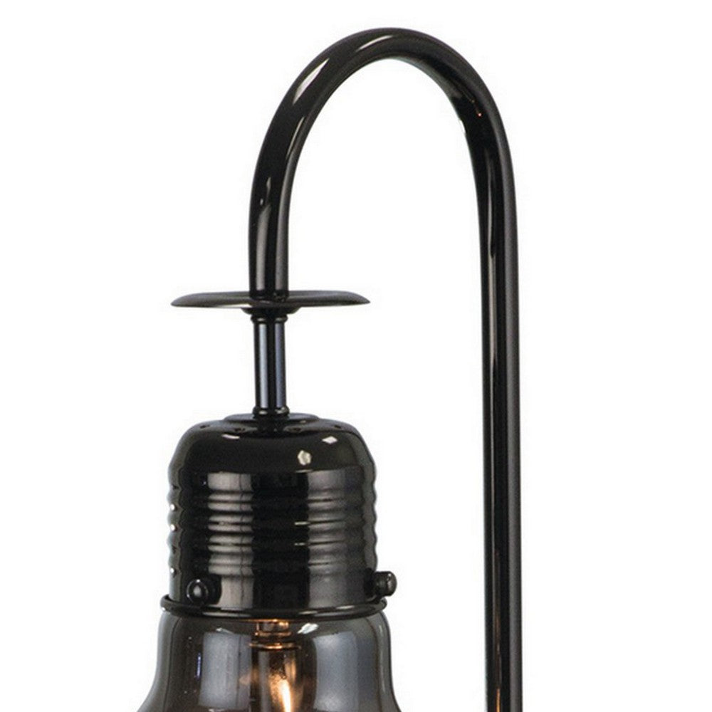 Benjara 30 Inch Arc Table Lamp, Glass Bulb Shaped Shade, Metal, Black Nickel