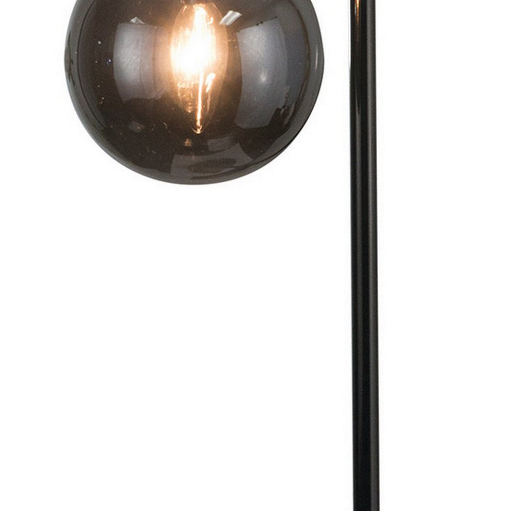 Benjara 30 Inch Arc Table Lamp, Glass Bulb Shaped Shade, Metal, Black Nickel