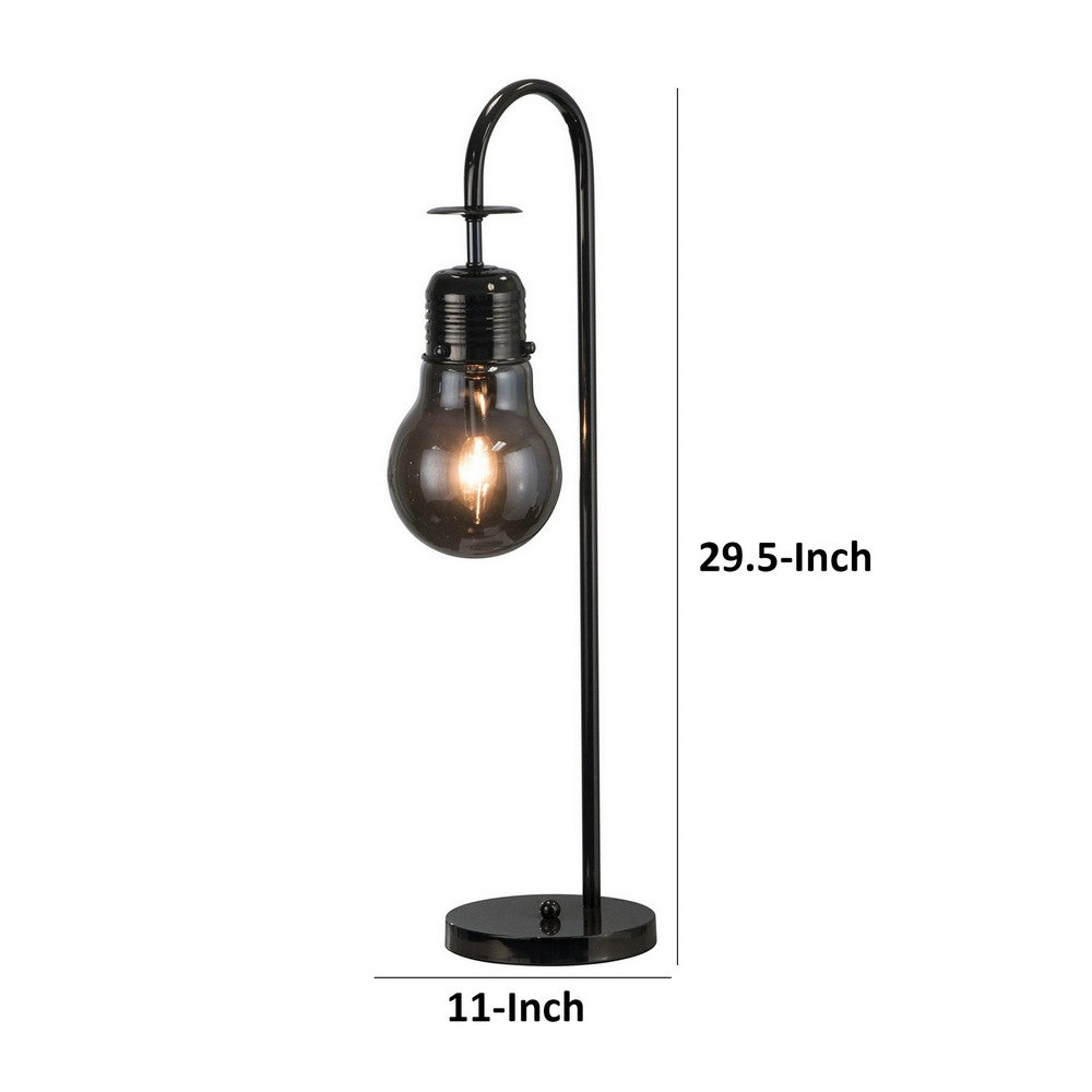 Benjara 30 Inch Arc Table Lamp, Glass Bulb Shaped Shade, Metal, Black Nickel
