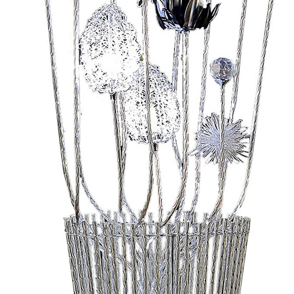 Benjara 26 Inch Accent Table Lamp, Flower Vase Design, Metal, Chrome Finish