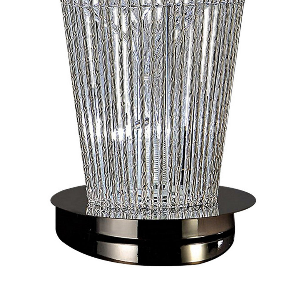 Benjara 26 Inch Accent Table Lamp, Flower Vase Design, Metal, Chrome Finish