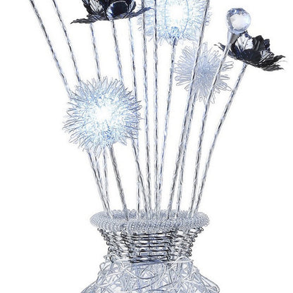 Benjara 32 Inch Accent Table Lamp, Metal Flowers with Vase Design, Chrome Finish
