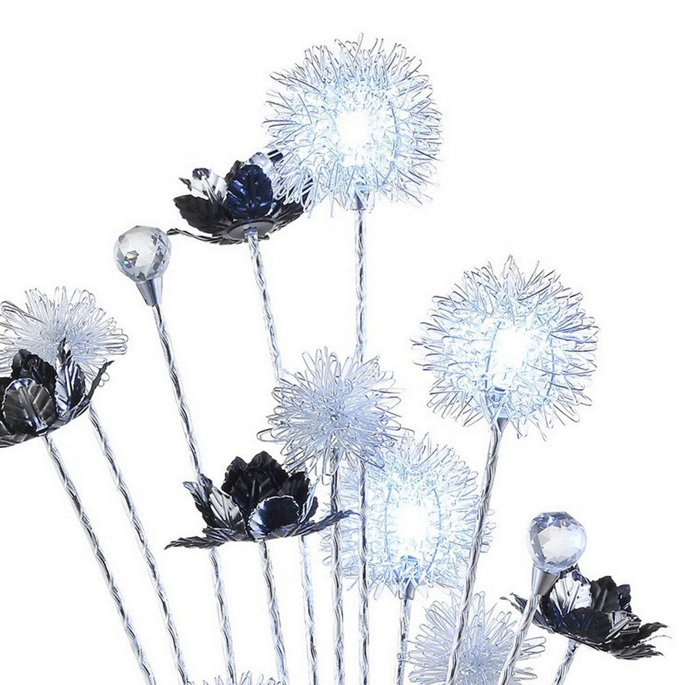 Benjara 32 Inch Accent Table Lamp, Metal Flowers with Vase Design, Chrome Finish