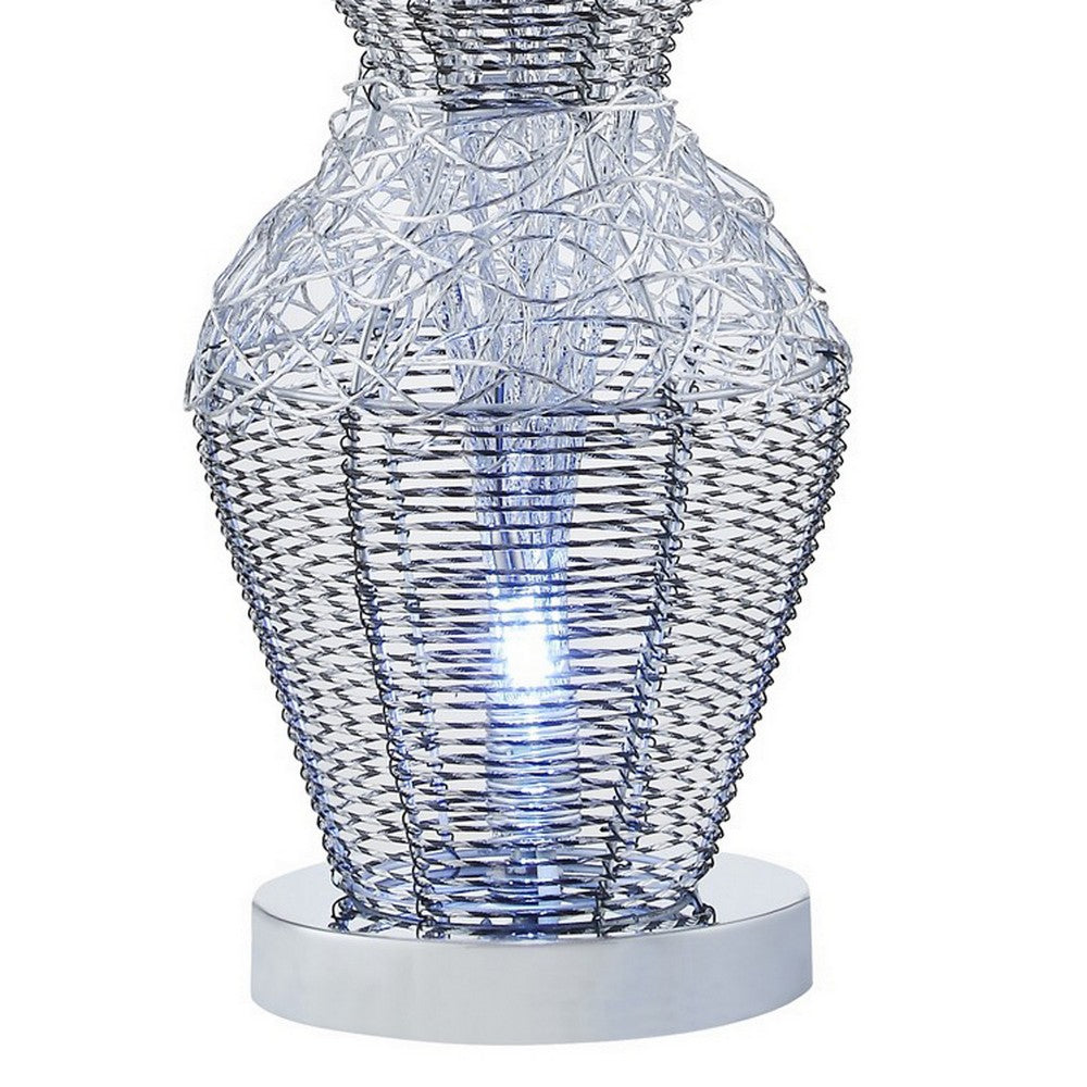 Benjara 32 Inch Accent Table Lamp, Metal Flowers with Vase Design, Chrome Finish