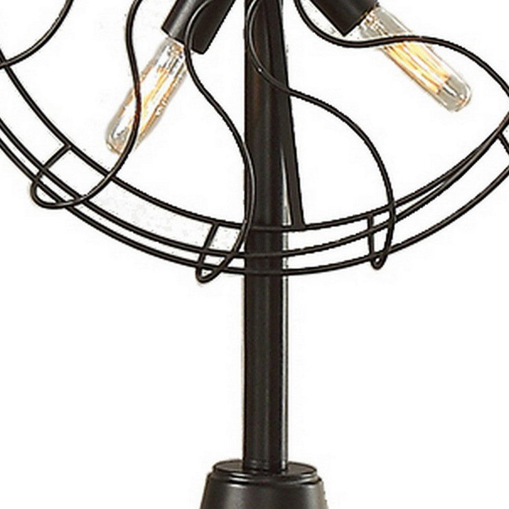 Benjara Quinn 26 Inch Accent Table Lamp, Vintage Fan Design, Antique Bronze