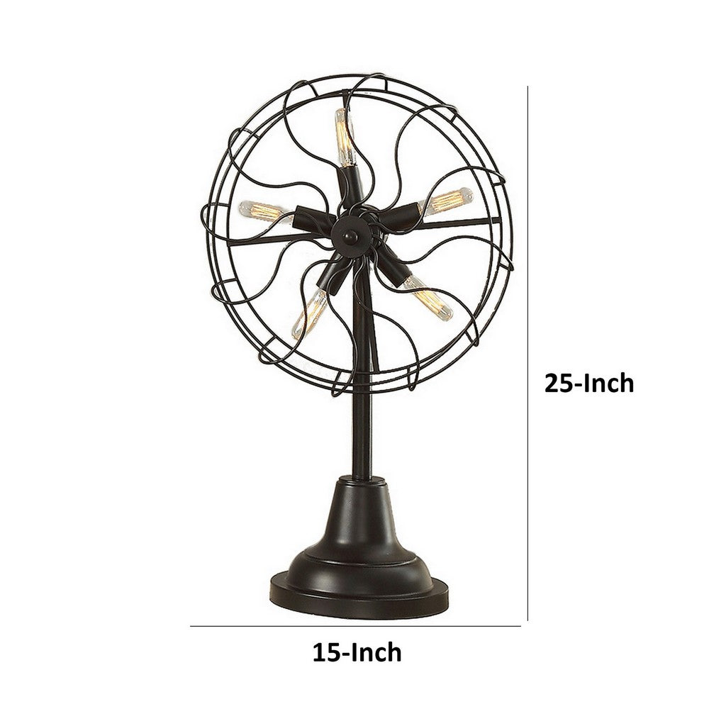 Benjara Quinn 26 Inch Accent Table Lamp, Vintage Fan Design, Antique Bronze