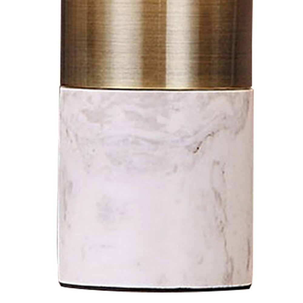 Benjara Lumina 15 Inch Table Lamp, Antique Brass Metal, Marble, Dome Shape, Gold